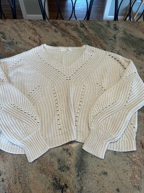 moon & madison Cream V-Neck Open Stitch Knit Sweater
